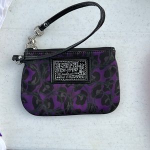 Purple and black leopard Coach coin wallet wristlet